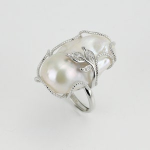 Large Baroque Pearl Ring,nucleated Freshwater Flamballpearl Ring,big ...