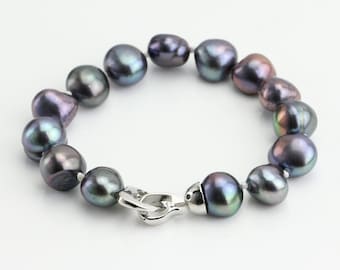 Baroque pearl bracelet,9mm black pearl bracelet,irregular pearl bracelet,wedding jewelry bridesmaid bracelet,christmas gift,nugget pearl