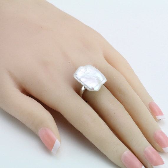 16 17mm Similar Square Large Pearl Ring White Freshwater Pearl