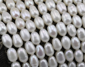 4.5-5mm AA white rice pearl bead wholesale,china river pearls,oval shape pearl strands offer,loose freshwater drop pearl bead string supply