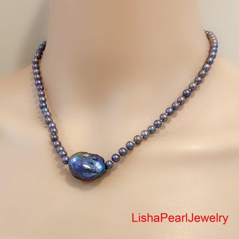 Black Baroque Pearl Necklace4mm Round Shape Black Color Etsy Australia