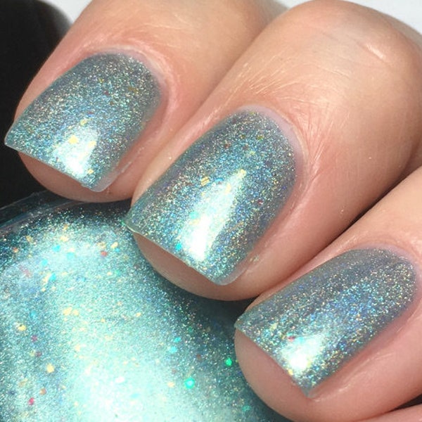 Con-grad-ulations - 15 ml - aqua linear holographic with gold flakies and iridescent glitter  - indie polish by ALIQUID Lacquer