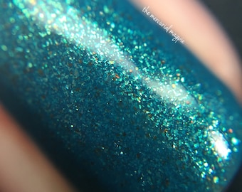 Neptunalia - 5 ml mini - cerulean polish with gold-green-blue shifting shimmer and copper flecks - indie polish by ALIQUID Lacquer