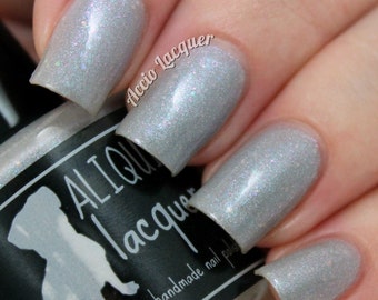 Nightingale's Song - 15 ml - grey scattered holo with color-shifting flecks and iridescent glitter - indie polish by ALIQUID Lacquer