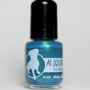 Neptunalia 5 ml mini cerulean polish with gold-green-blue shifting shimmer and copper flecks indie polish by ALIQUID Lacquer image 3