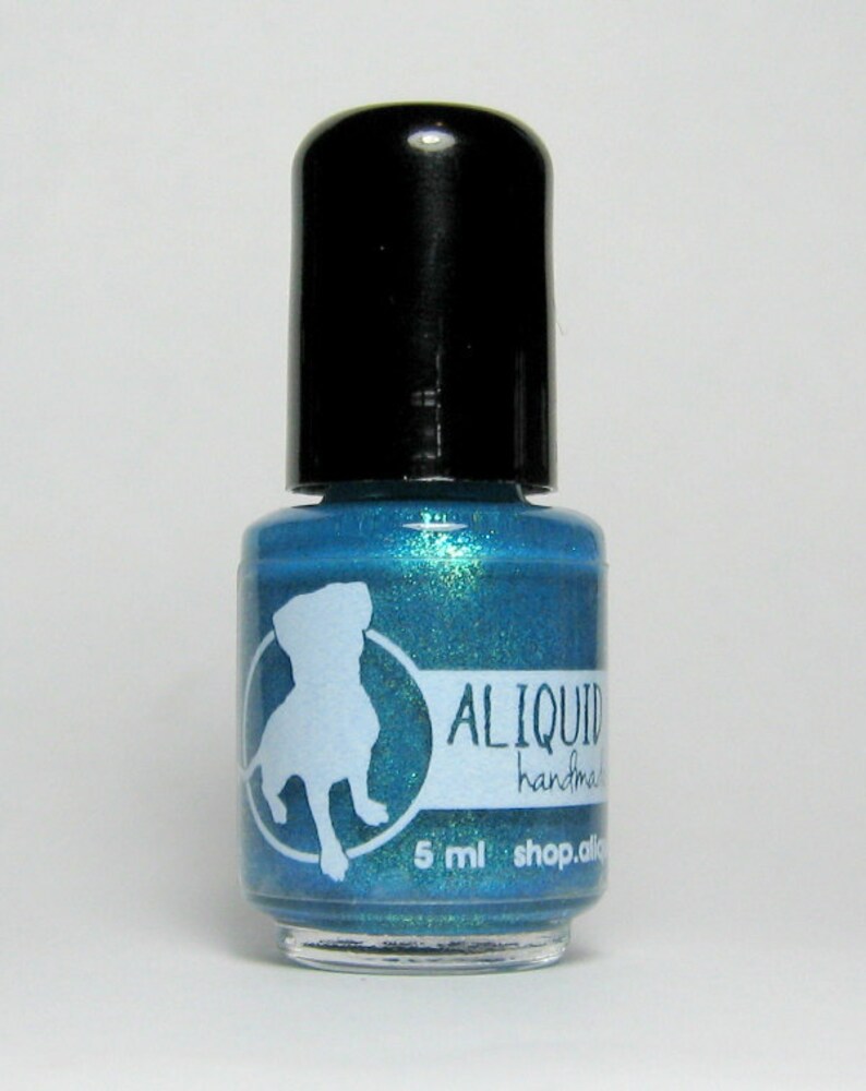 Neptunalia 5 ml mini cerulean polish with gold-green-blue shifting shimmer and copper flecks indie polish by ALIQUID Lacquer image 3