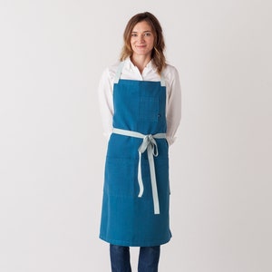 Cross back apron for women, men | Seaside Blue with Ice Straps | For chefs, bakers, & kitchens | Cotton Canvas | Hand-loomed | Professional