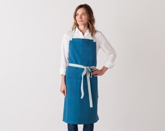 Chef apron for women, men | Seaside Blue with Ice Straps | Bakers, baristas | Cotton | Bright color | Hand-loomed canvas | Professional