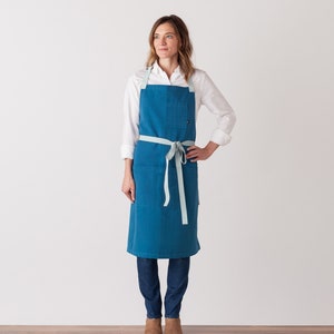 Chef apron for women, men Seaside Blue with Ice Straps Bakers, baristas Cotton Bright color Hand-loomed canvas Professional image 1