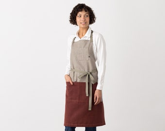 Chef Apron with Pockets | Maroon & Tan, 2-Tone | Canvas, adjustable | Kitchen, baking | Men, Women | Kitchen, Restaurant, Pro Quality