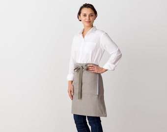 Bistro server half apron for women, men | Tan-Beige canvas with Tan Straps | Waist style for waitress, waiter | Restaurant professional