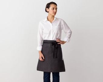 Bistro sever half apron for women, men | Charcoal Black with Blk Straps | Waist apron for waitress, waiter | Canvas | Professional