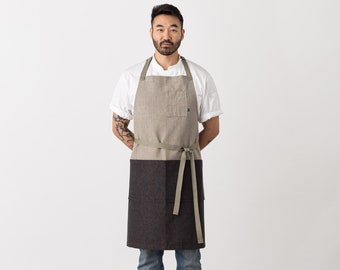 Chef Apron with Pockets | Black & Tan, 2-Tone | Canvas, adjustable | Kitchen, baking | Men, Women | Kitchen, Restaurant, Pro Quality
