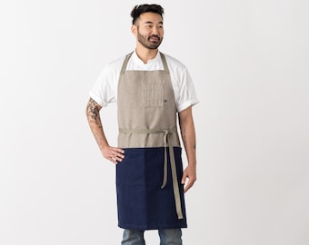 Chef Apron with Pockets | Navy Blue and Tan, 2-Tone | Canvas, adjustable | Kitchen, baking | Men, Women | Kitchen, Restaurant, Pro Quality