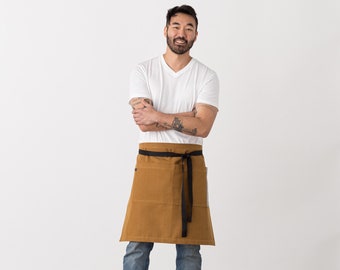 Bistro server half apron for women, men | Ochre with Black Straps | Waist style for waitress, waiter | Restaurant professional