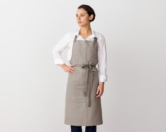 Tan Kitchen apron for women, men w/pockets | Adjustable Tan Straps | Chefs, bakers, and baristas | Hand-loomed, cotton canvas | Professional