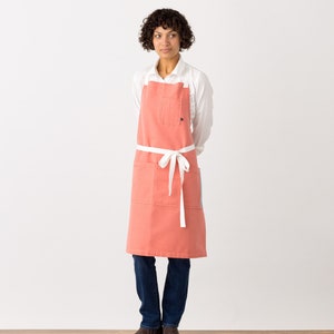 Cross Back Apron | Coral Pink | Chefs, kitchen, baking, restaurant | Women or Men | Hand-loomed | pockets | adjustable | comfortable