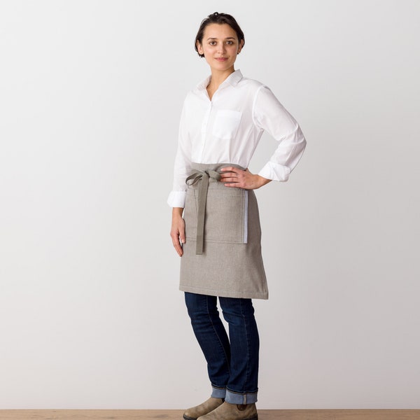 Bistro server half apron for women, men | Tan-Beige canvas with Tan Straps | Waist style for waitress, waiter | Restaurant professional