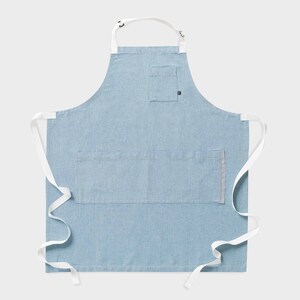 Cross back chef apron for men, women Powder Blue cotton canvas with White Straps For kitchen, baking, bbq With pockets Pro Quality image 4