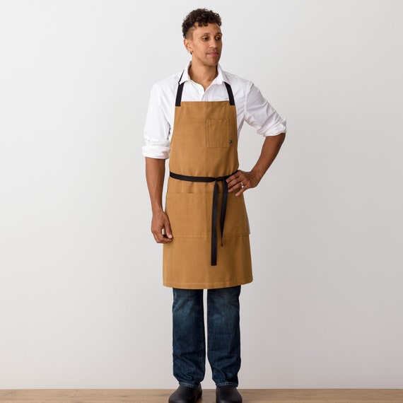 Cross Back Kitchen Apron for Women, Men. Chefs, Baking, BBQ. Tan Cotton Canvas with Pockets., Standard Cross Back - 34”L x 30”W