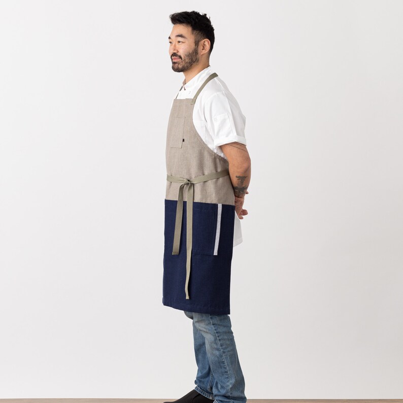 Cross Back Apron | Navy Blue and Tan, 2-tone | Chefs, Kitchen, Baking ...
