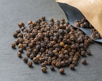 Naturally Grown, 4oz, Tellicherry Pepper from India, Whole, Black, Sold in Resealable Kraft Tube, Incredibly Aromatic, Personally Sourced