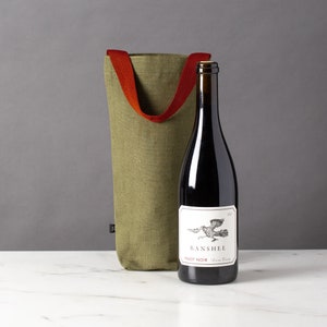 Fabric Wine Gift Bags, Set of 3, Christmas, Holiday Olive Green and Red Straps-Canvas-The Reluctant Trading Experiment