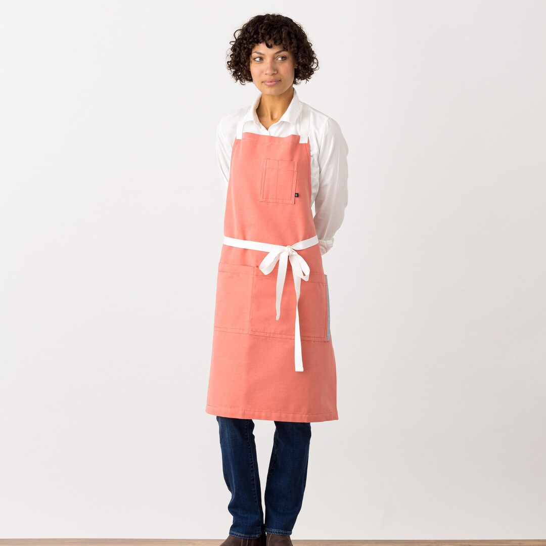 Cross Back Apron Coral Pink Chefs, Kitchen, Baking, Restaurant Women or Men Hand-loomed Pockets Adjustable Comfortable - Etsy