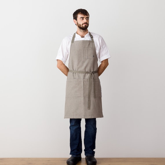 2-Tone, Tan and Navy Blue Chef Apron - Crossback Bib - Cotton - Men & Women, Cafes, Baristas - Restaurant Quality - Wholesale - Reluctant Threads