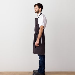 Chef apron for men, women with pockets Charcoal Black w/Black Straps Kitchen, baking, BBQ Hand-loomed canvas Many sizes Adjustable image 2