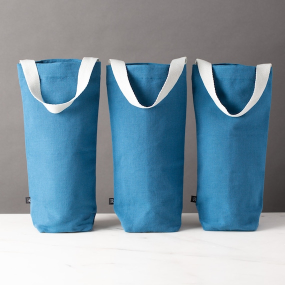 Fabric Wine Gift Bags Set of 3 Seaside Blue With Ice Straps Cotton Canvas Includes Gift Tags Reusable Eco friendly Gift for Host Etsy UK
