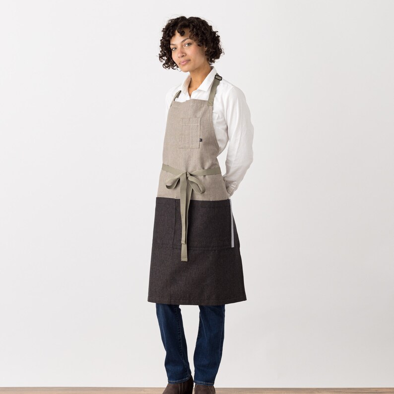 Chef Apron With Pockets | Black & Tan, 2-tone | Canvas, Adjustable ...