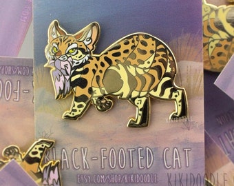 Big and Wild Cats: Black Footed Cat Hunting Wildcat Gold hard Enamel Pin 1.5"