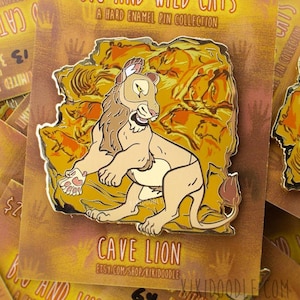 LIMITED EDITION Big and Wild Cats: Extinct Pleistocene Ice Age Eurasian Cave Lion Lascaux Cave Paintings Gold hard Enamel Pin 2.5&quot;