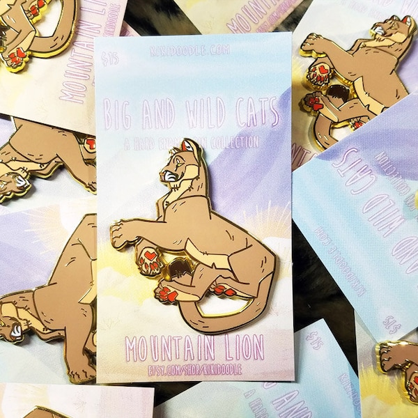 Big and Wild Cats: Mountain Lion Gold hard Enamel Pin 2"