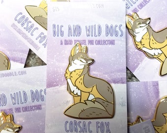 Big and Wild Dogs: Corsac Fox Gold hard Enamel Pin 1.75"