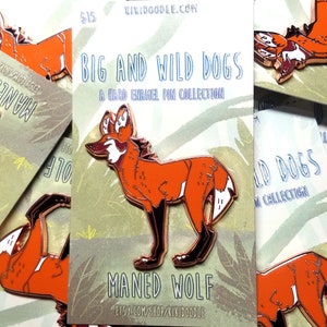 Big and Wild Dogs: Maned Wolf Rose Gold hard Enamel Pin 1.75&quot;