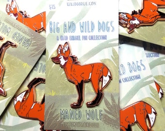 Big and Wild Dogs: Maned Wolf Rose Gold hard Enamel Pin 1.75"