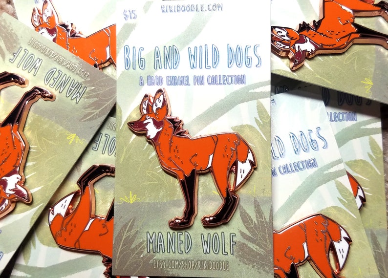 Big and Wild Dogs: Maned Wolf Rose Gold hard Enamel Pin 1.75 image 1