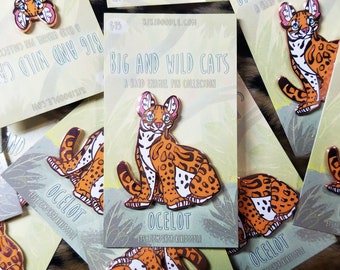 Big and Wild Cats: Ocelot Rose Gold hard Enamel Pin 1.75"