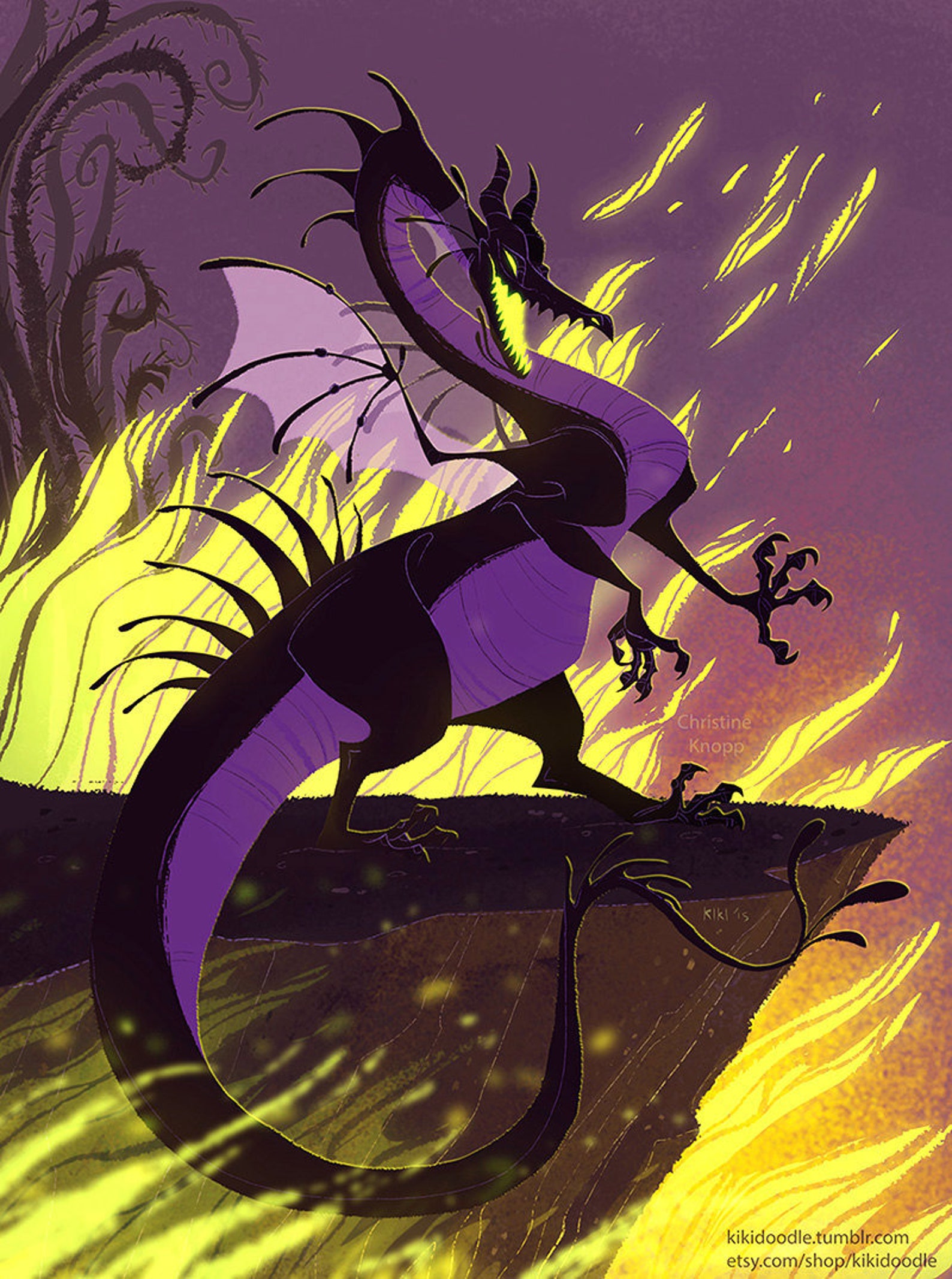 9x12 Maleficent As Black Dragon Fantasy Artwork Fine Art Etsy