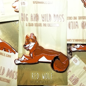 Big and Wild Dogs: Red Wolf Rose Gold hard Enamel Pin 1.75&quot;