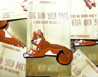 Big and Wild Dogs: Red Wolf Rose Gold hard Enamel Pin 1.75"