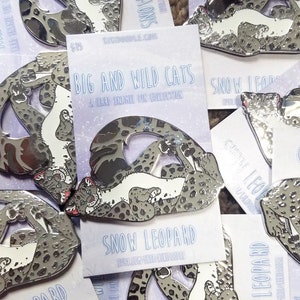 Big and Wild Cats: Snow Leopard Silver hard Enamel Pin 2"