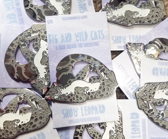 Big and Wild Cats: Snow Leopard Silver hard Enamel Pin 2"