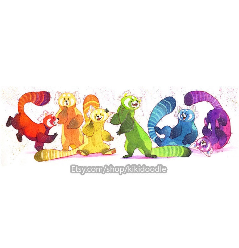 Pride Pandas Red Pandas in Rainbow Colors 4.5x13 Fine - Etsy