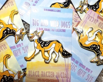 Big and Wild Dogs: Black Backed Jackal Gold hard Enamel Pin 1.75"