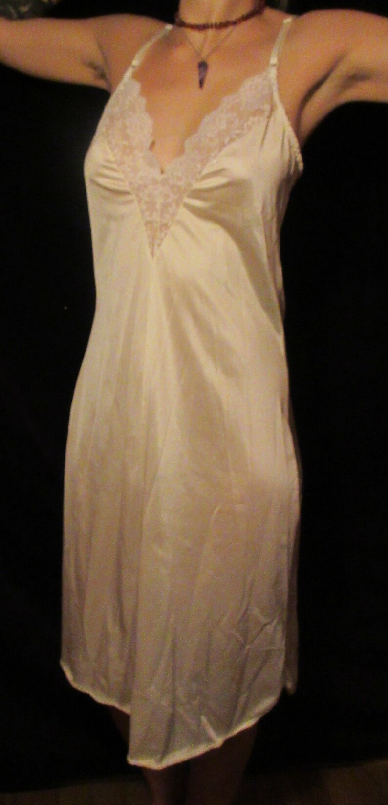 V80s White Satin Lace Trim Slip | Etsy