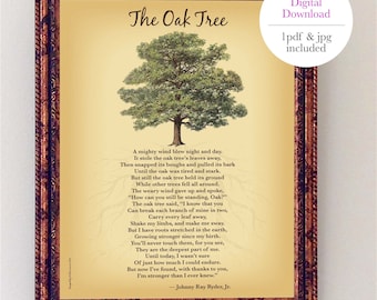 Digital Oak Tree Poem Art Print • Inspirational Tree of Life Wall Art Printable • Nature Lover Decor Gift DOWNLOAD • Strength Symbolism Gift