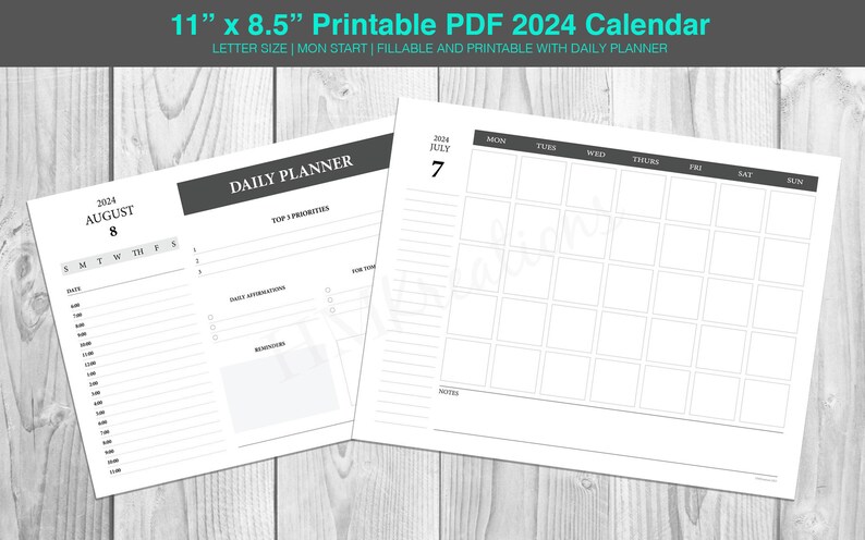 2024 Fillable Calendar Planner 2024 Simple Printable Daily Planner PDF